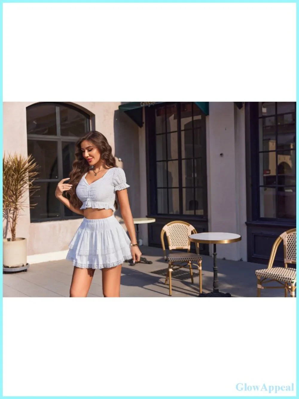 Women's High Waisted Tiered Ruffle Mini Skirt A-Line Flared Lace Hem Cosplay